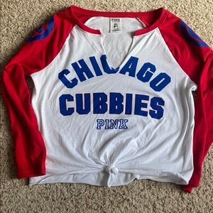 Chicago Cubbies Red and White Long Sleeve Crop  Top